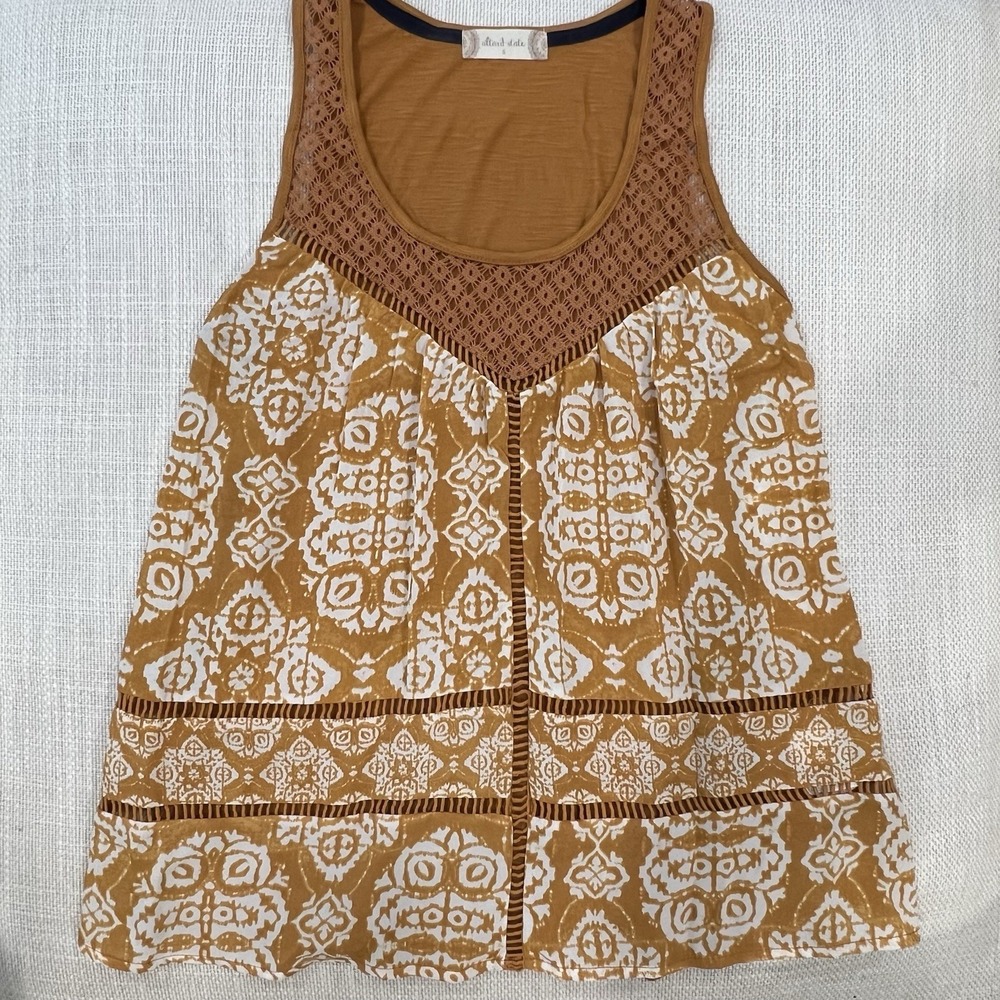 Alter'd State Swing Tank Crochet  Rust Orange Tank Seashells Embroidery Boho S
